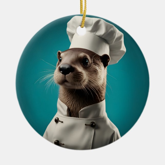 Chef Otter Ceramic Tree Decoration (Front)
