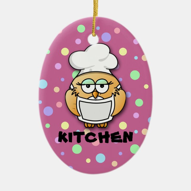 chef owl 2 ceramic tree decoration (Front)