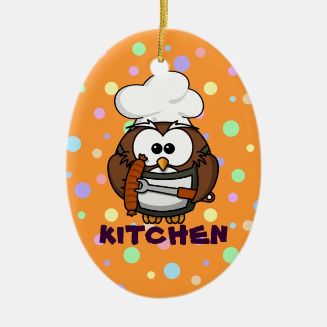 chef owl ceramic tree decoration (Front)