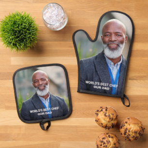 Chef Photo Dad Father Grandpa Mum Personalise Oven Mitt & Pot Holder Set
