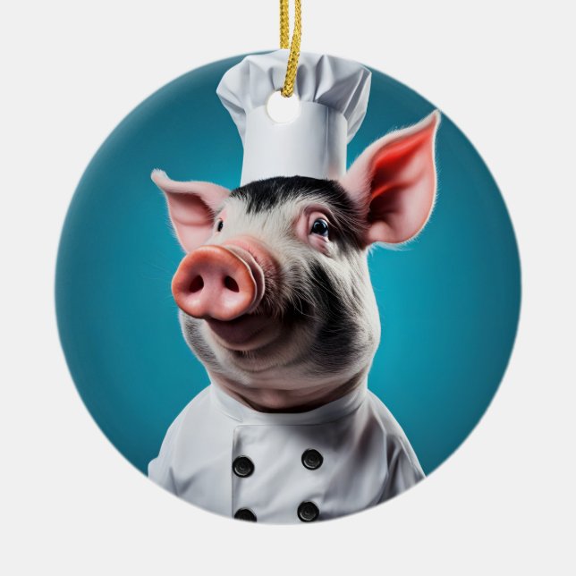 Chef Pig Ceramic Tree Decoration (Front)