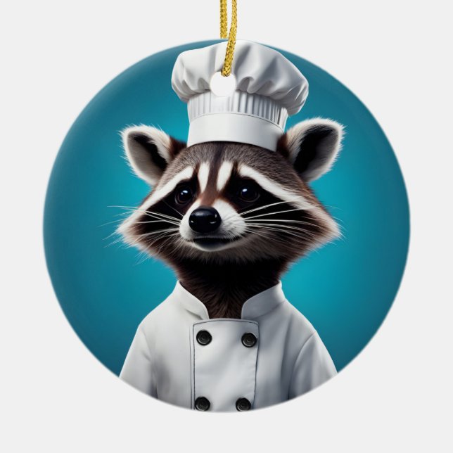 Chef Racoon Ceramic Tree Decoration (Front)