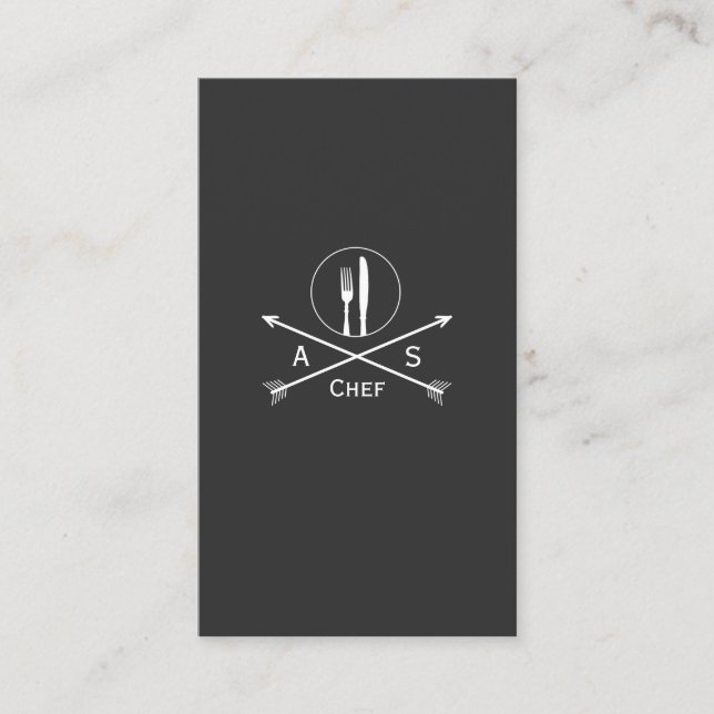 Chef Retro Arrows and Cutlery Hip Black Catering Business Card (Front)