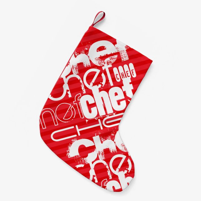 Chef; Scarlet Red Stripes Small Christmas Stocking (Front (Hanging))