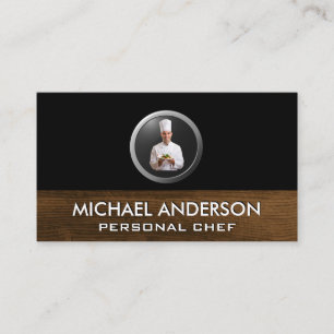 Chef Serving Food Wood Trim Business Card