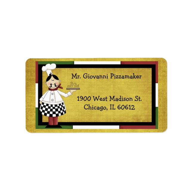 Chef Serving Pizza Label (Front)