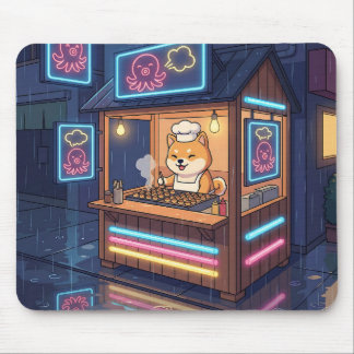Chef Shiba's Neon Takoyaki Stand Mouse Pad