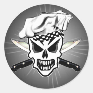 Chef Skull 2 and Crossed Chef Knives Classic Round Sticker