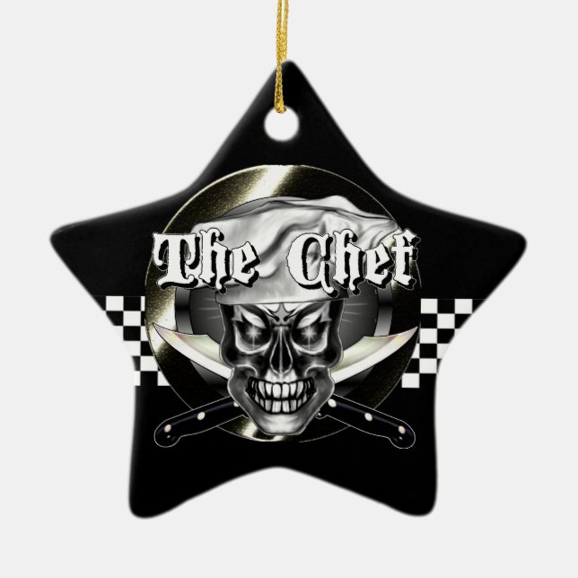 Chef Skull 3.1 Ceramic Tree Decoration (Front)