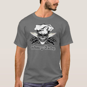 Chef Skull 6 Culinary Genius 3 black flames T-Shirt