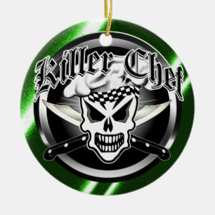 Chef Skull and Crossed Chef Knives 2 Ceramic Tree Decoration
