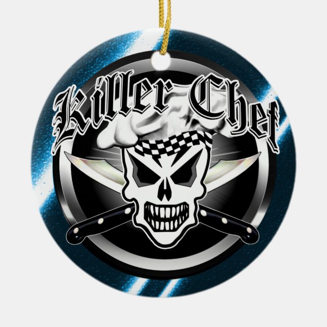 Chef Skull and Crossed Chef Knives 2 Ceramic Tree Decoration (Front)