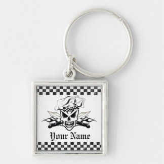 Chef Skull and Flaming Chef Knives 2 Key Ring