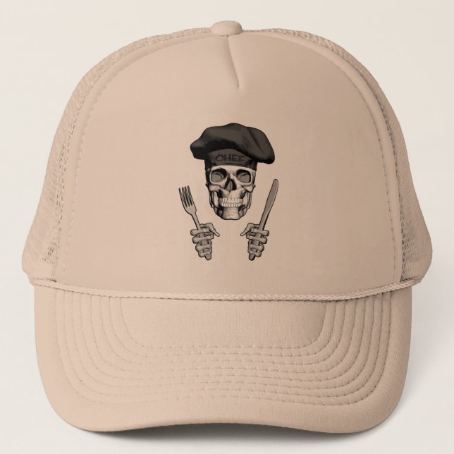 Chef Skull: Knife and Fork Trucker Hat (Front)