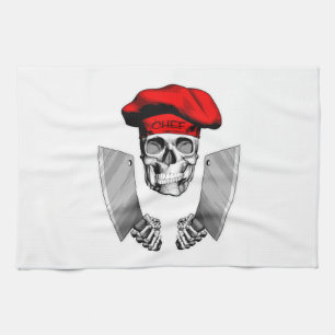 Chef Skull with Butcher Knives Tea Towel