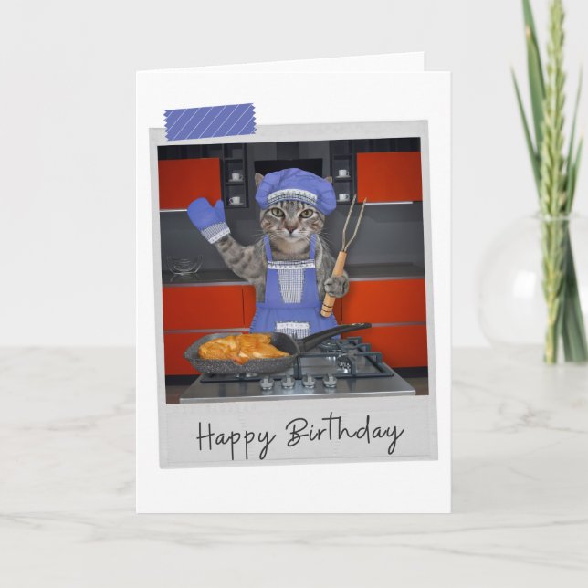 Chef Tabby Cat Funny Birthday Card (Front)