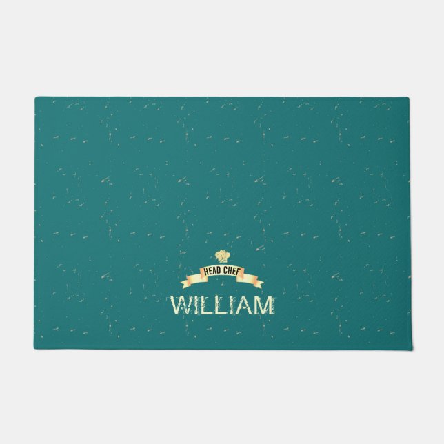 Chef teal name Door Mat (Front)