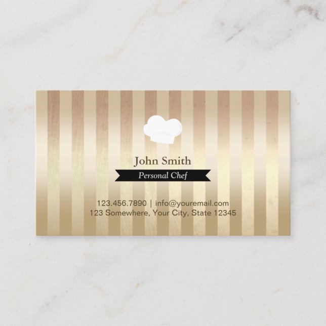 Chef Trendy Gold Foil Stripes Modern Business Card (Front)