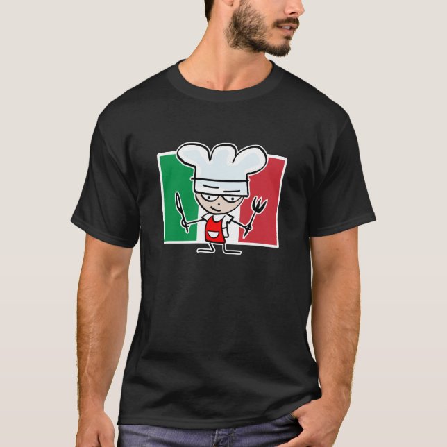 Chef tshirt with italian flag and cool cartoon (Front)