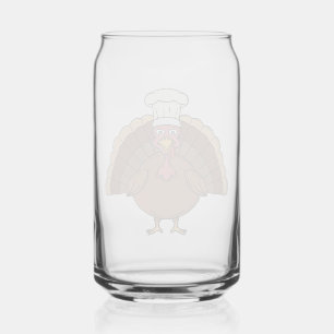 Chef Turkey Cartoon Thanksgiving Can Glass