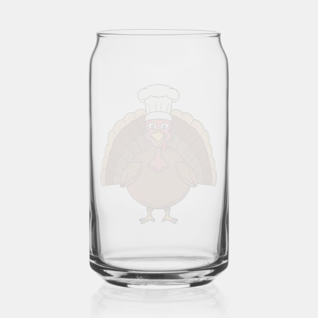 Chef Turkey Cartoon Thanksgiving Can Glass (Front)