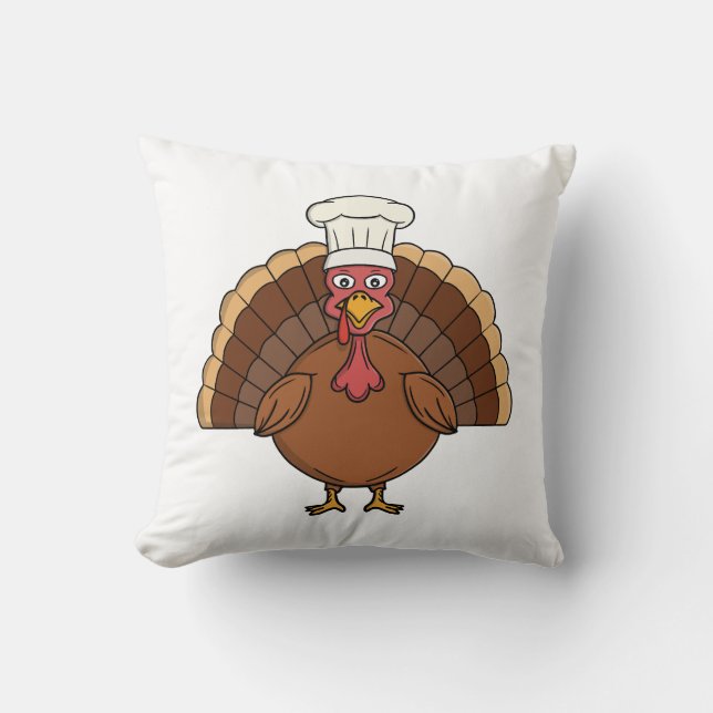Chef Turkey Cartoon Thanksgiving Cushion (Front)