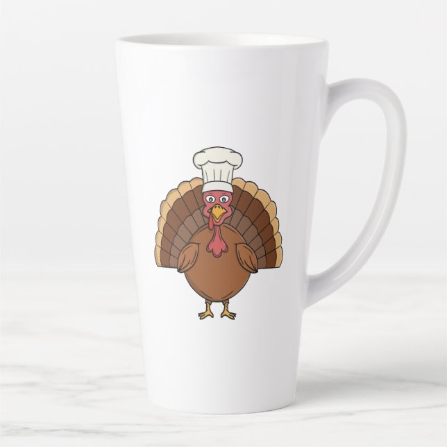 Chef Turkey Cartoon Thanksgiving Latte Mug (Right)