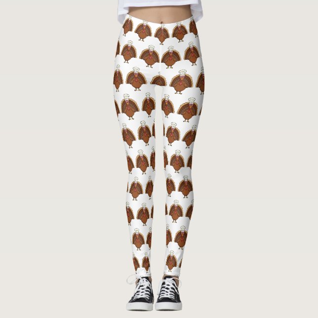 Chef Turkey Cartoon Thanksgiving Leggings (Front)