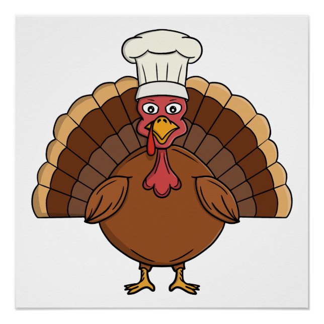 Chef Turkey Cartoon Thanksgiving Poster (Front)