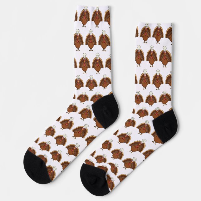 Chef Turkey Cartoon Thanksgiving Socks (Left)