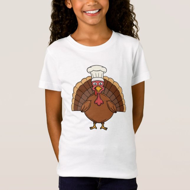 Chef Turkey Cartoon Thanksgiving T-Shirt (Front)