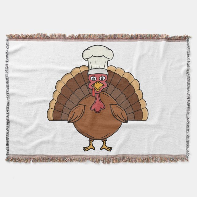 Chef Turkey Cartoon Thanksgiving Throw Blanket (Front)
