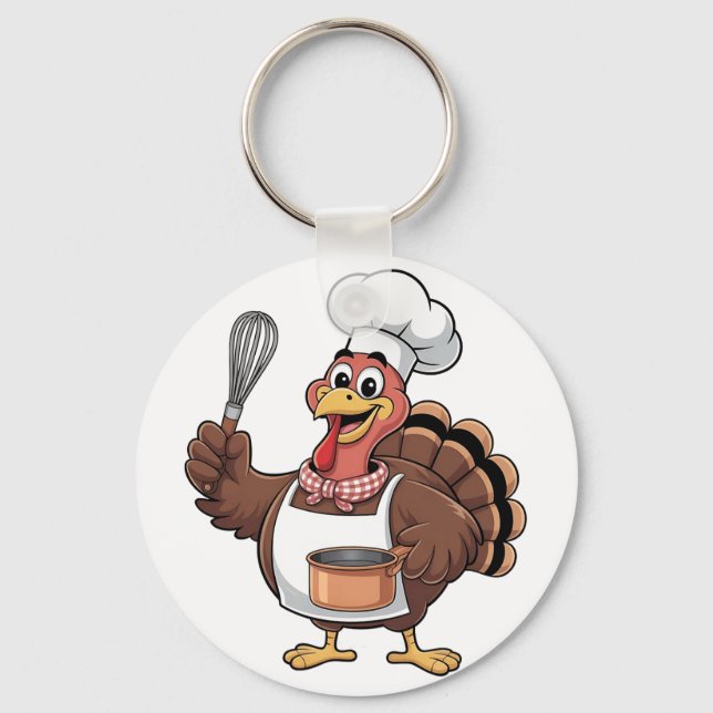 Chef Turkey Thanksgiving Cook Gobbler  Key Ring (Front)