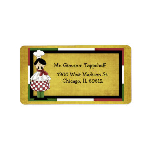 Chef Wearing Red Chequered Apron Label