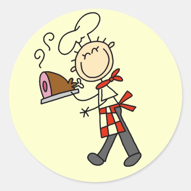 Chef With Baked Ham Classic Round Sticker (Front)