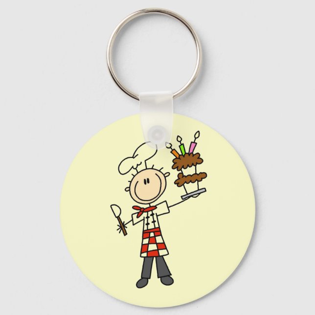 Chef With Birthday Cake Key Ring (Front)