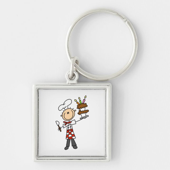 Chef With Birthday Cake Key Ring (Front)