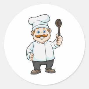 Chef with Chef's hat & Soup spoon Classic Round Sticker