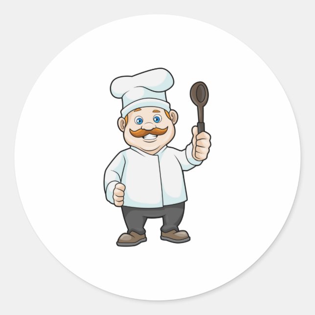 Chef with Chef's hat & Soup spoon Classic Round Sticker (Front)