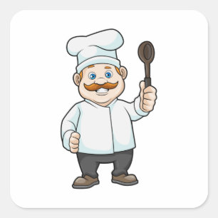 Chef with Chef's hat & Soup spoon Square Sticker