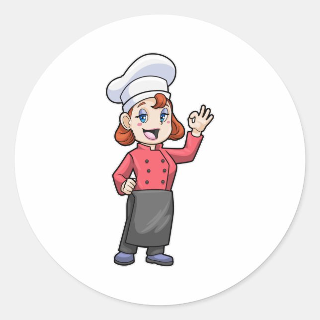 Chef with Cooking apron Classic Round Sticker (Front)