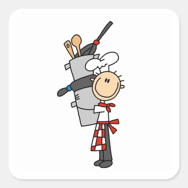 Chef With Pots and Pans Square Sticker (Front)