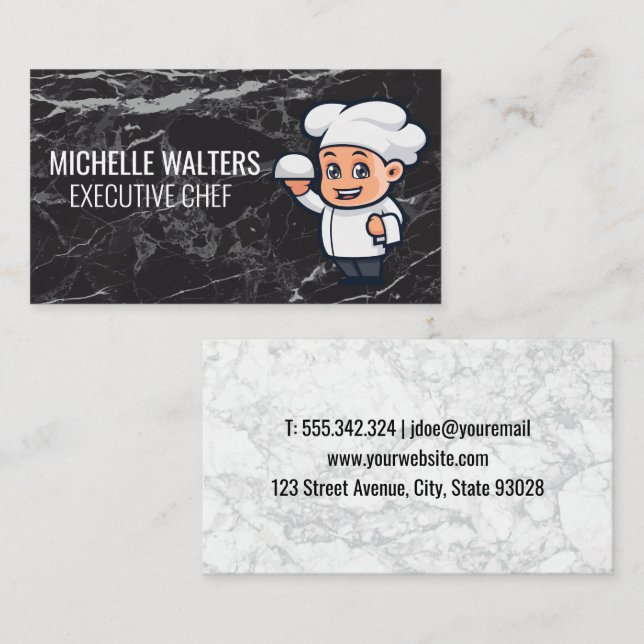 Chef with Serving Platter | Marble  Business Card (Front/Back)