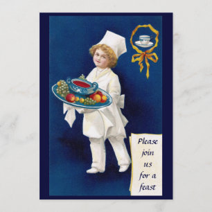 Chef with Tureen of Soup and Fruit Thanksgiving Invitation