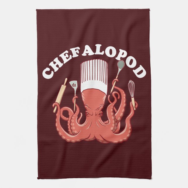 Chefalopod | Octopus Chef Funny Pun Tea Towel (Vertical)