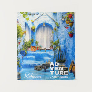 Chefchaouen Blue City Morocco Oil Painting Boho Tapestry
