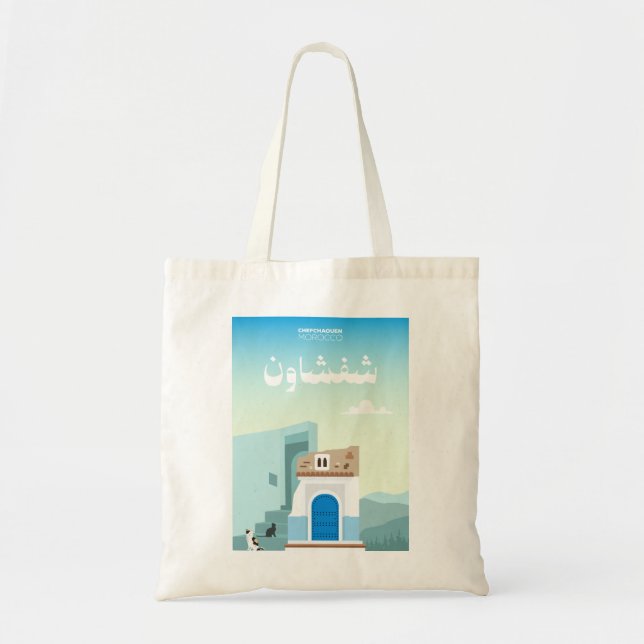Chefchaouen Magic – Hand-Drawn Moroccan Tote Bag (Front)
