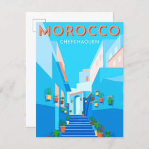Chefchaouen Morocco Vintage Travel Illustration Postcard