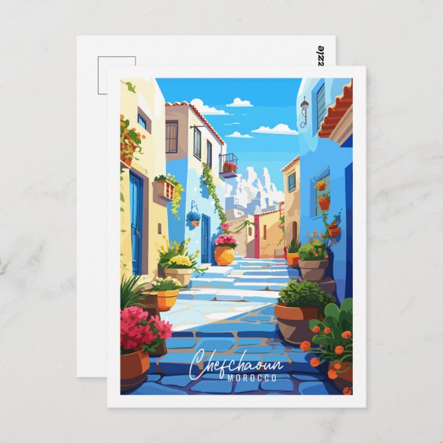 Chefchaoun Morocco vintage travel illustration Postcard (Front/Back)