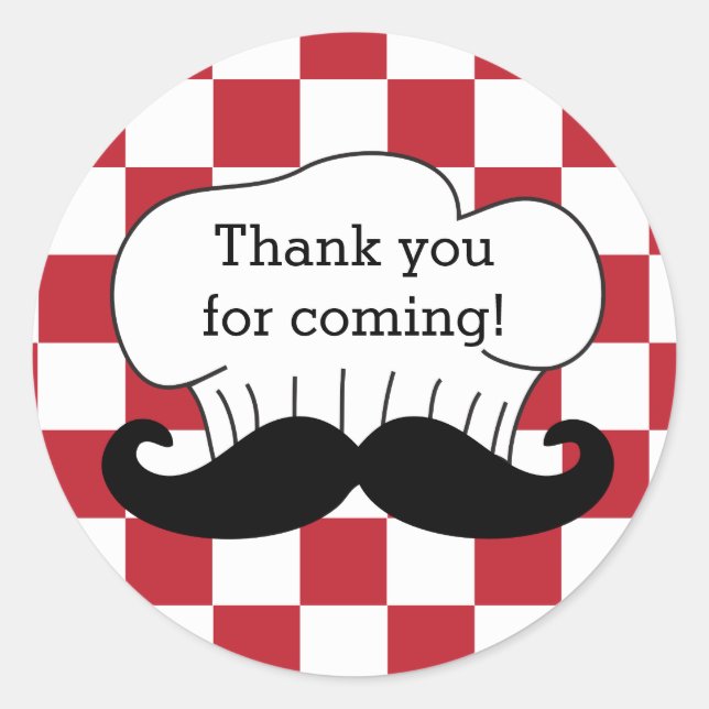 Chef's Hat Moustache Italian Pizza Party Thank You Classic Round Sticker (Front)